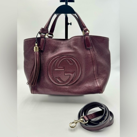 Auth Gucci Small Metallic Purple Leather Cellarius Convertible Soho Tote Bag - Picture 5 of 16